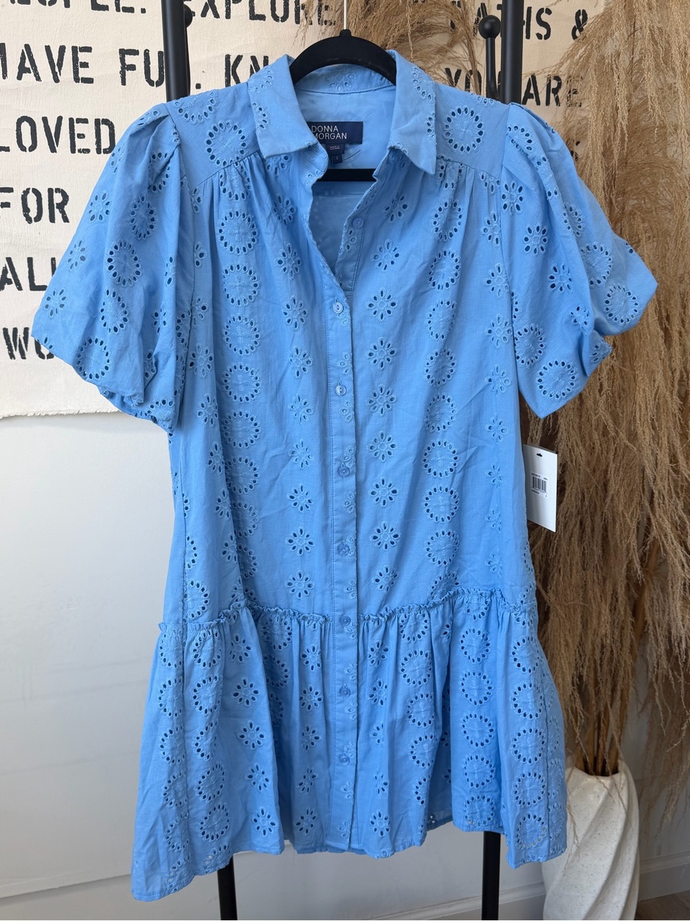 Donna Morgan Light Blue Eyelet Midi Dress